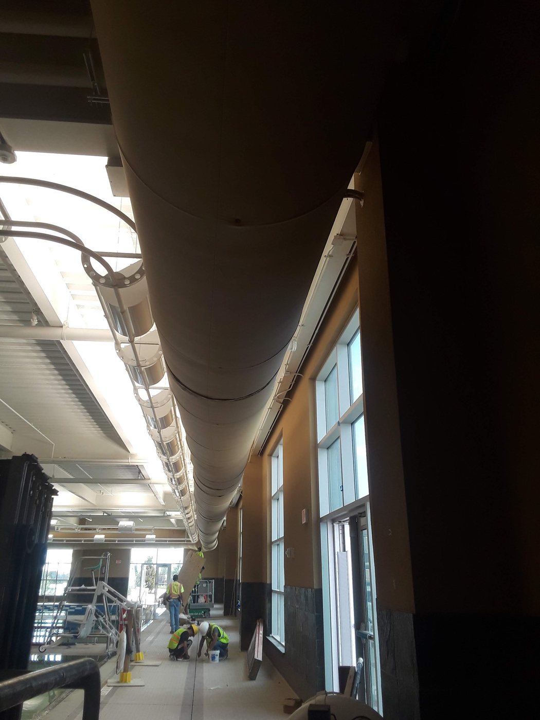 Exterior rooftop equipment and utility routing.